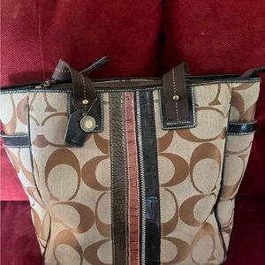 Coach Brown and Black Signature Tote